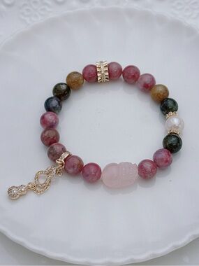 GB87 Handmade Rainbow Tourmaline Stretchable Bracelet 7”